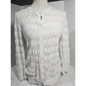 Academia LOFT XL Women White Transparent Sheer Knit Lightweight Cardigan Preppy